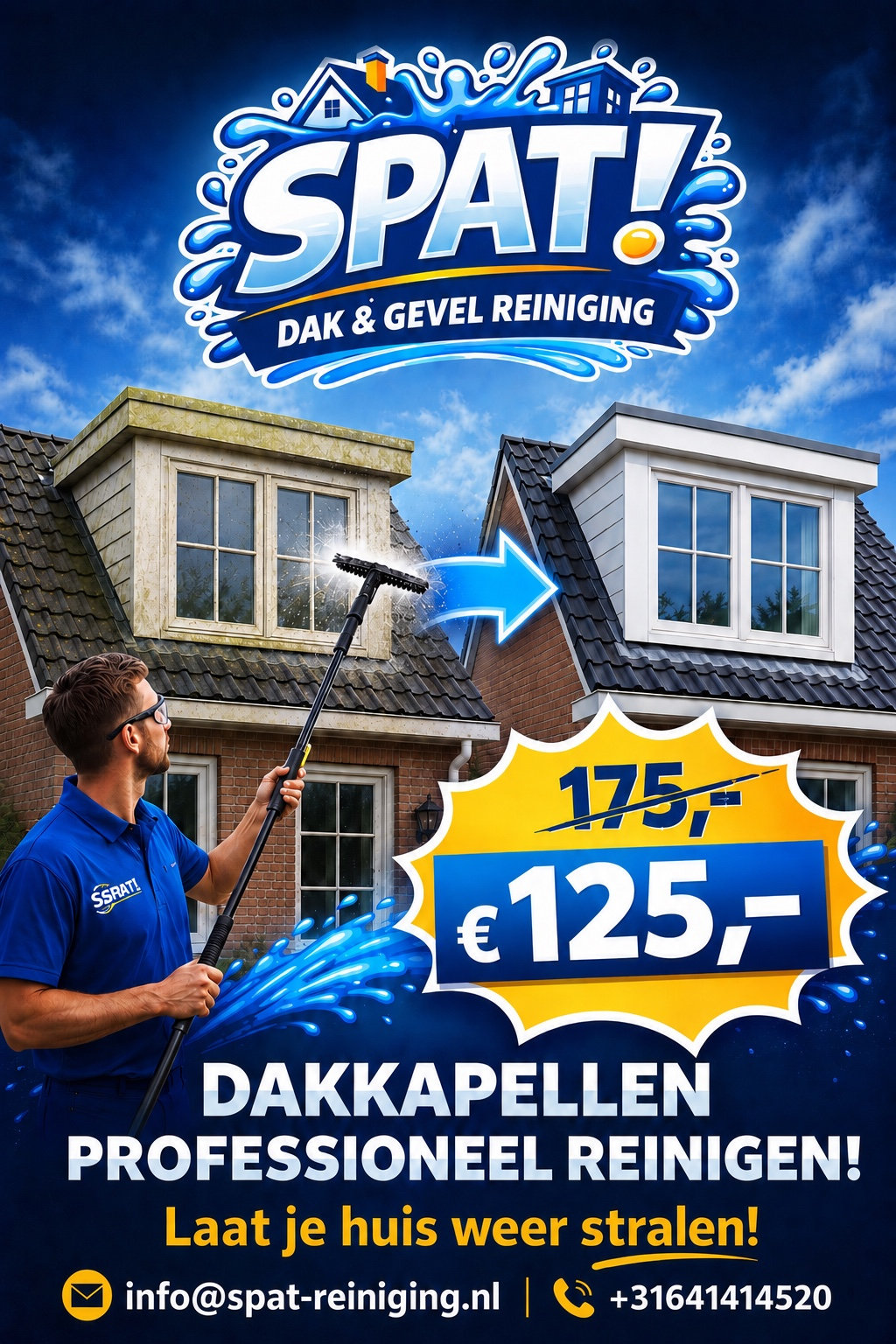 Flyer van Spat Reiniging met dakkapelreiniging vanaf 125 euro